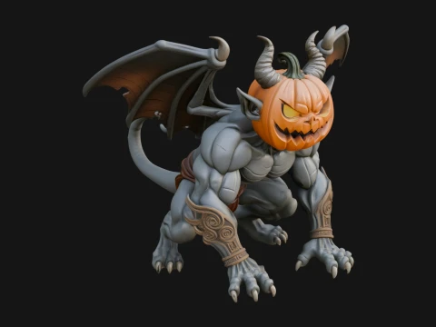Pumpkin Headed Gargoyle Statue Design 1 - 3D Print Model 3D Druckmodell