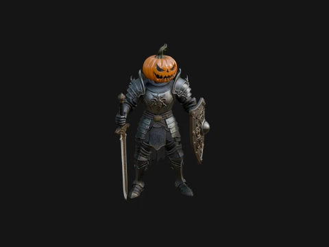 Pumpkin Headed Knight Statue Design 3 - 3D Print Model Model do druku 3D