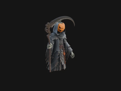 Pumpkin Headed Reaper Statue Design 2 - 3D Print Model Model do druku 3D
