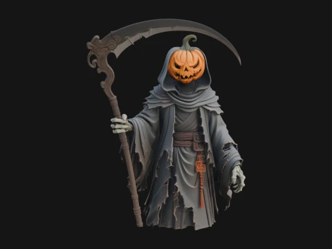 Pumpkin Headed Reaper Statue Design 2 - 3D Print Model 3D Druckmodell