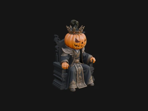 Pumpkin King on Throne Statue Design 3 - 3D Print Model Model do druku 3D