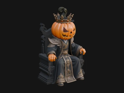 Pumpkin King on Throne Statue Design 3 - 3D Print Model Modelo de Impressão 3D
