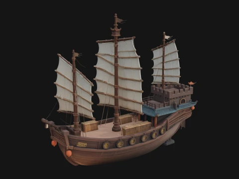 Chinese Junk Ship Model Design 32 - 3D Print Model Modèles 3D en vedette