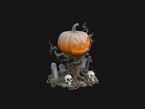 Graveyard Pumpkin Statue Design 2 - 3D Print Model Model do druku 3D