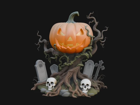 Graveyard Pumpkin Statue Design 2 - 3D Print Model Modelo de Impressão 3D
