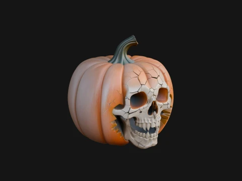 Skull Faced Pumpkin Statue Design 1 - 3D Print Model Model do druku 3D