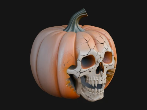 Skull Faced Pumpkin Statue Design 1 - 3D Print Model 3D Print Model