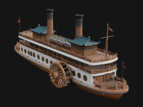 Paddle Steamer Model Design 2 - 3D Print Model Modèles 3D en vedette