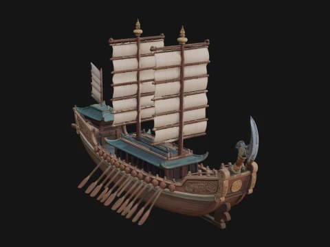 Chinese Junk Ship Model Design 34 - 3D Print Model Modèles 3D en vedette