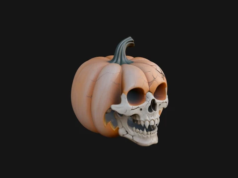Skull Faced Pumpkin Statue Design 2 - 3D Print Model Model do druku 3D