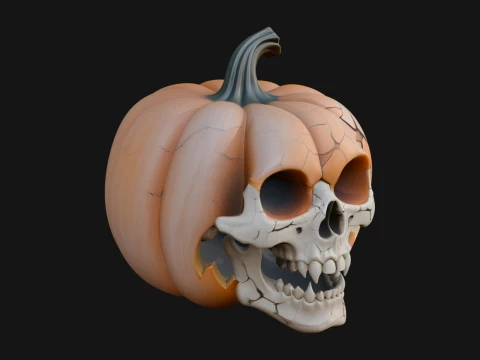 Skull Faced Pumpkin Statue Design 2 - 3D Print Model 3D Print Model