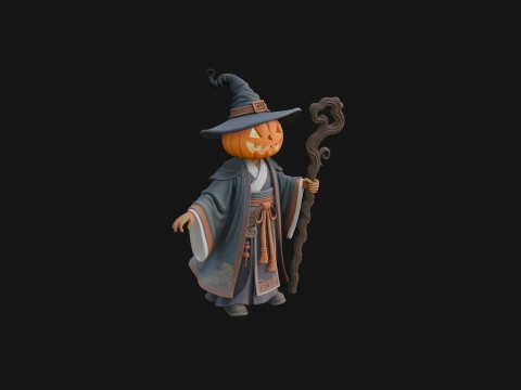 Pumpkin Headed Witch Statue Design 1 - 3D Print Model Model do druku 3D
