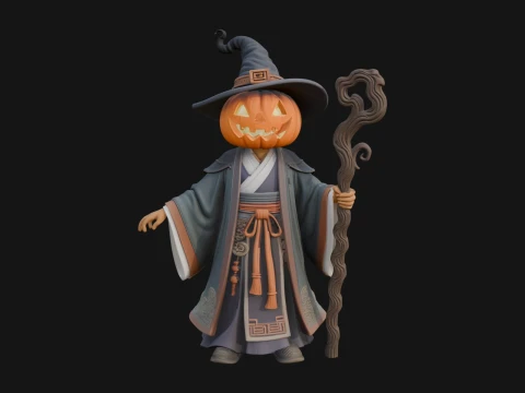 Pumpkin Headed Witch Statue Design 1 - 3D Print Model 3D Print Model