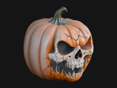 Skull Faced Pumpkin Statue Design 3 - 3D Print Model 3D Print Model