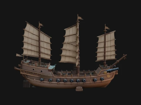Chinese Junk Ship Model Design 35 - 3D Print Model Modèles 3D en vedette