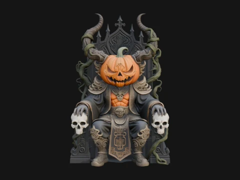 Pumpkin King on Throne Statue Design 4 - 3D Print Model Modelo de Impressão 3D
