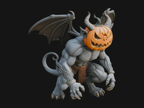 Pumpkin Headed Gargoyle Statue Design 2 - 3D Print Model 3D Druckmodell