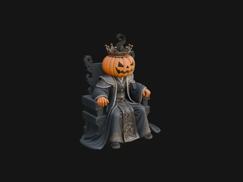 Pumpkin King on Throne Statue Design 5 - 3D Print Model Modello di stampa 3D