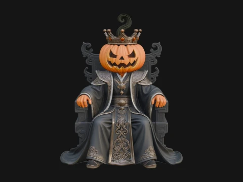 Pumpkin King on Throne Statue Design 5 - 3D Print Model 3D Print Model