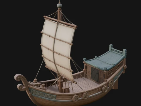 Chinese Junk Ship Model Design 36 - 3D Print Model Modèles 3D en vedette