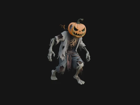 Pumpkin Headed Zombie Statue Design 2 - 3D Print Model 3D 打印模型
