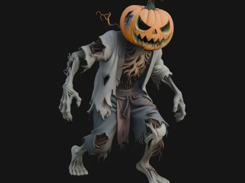 Pumpkin Headed Zombie Statue Design 2 - 3D Print Model 3Dプリントモデル