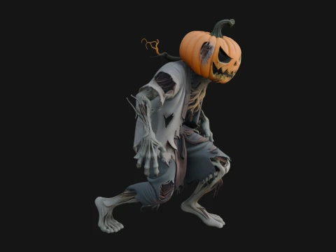 Pumpkin Headed Zombie Statue Design 2 - 3D Print Model 3D Print Model