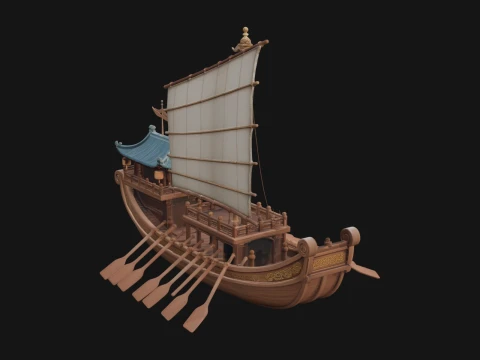Chinese Junk Ship Model Design 37 - 3D Print Model Modèles 3D en vedette