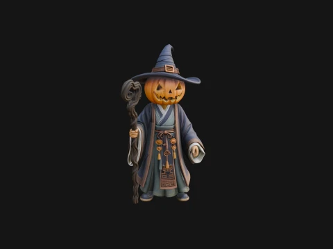 Pumpkin Headed Witch Statue Design 2 - 3D Print Model 3D Print Model