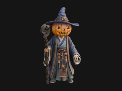 Pumpkin Headed Witch Statue Design 2 - 3D Print Model Modelo de Impressão 3D