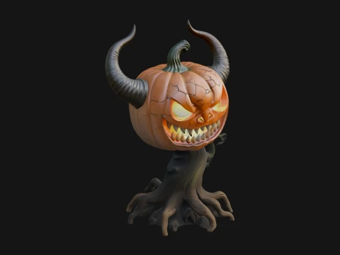 Horned Demon Pumpkin Statue Design 3 - 3D Print Model 3D Print Model