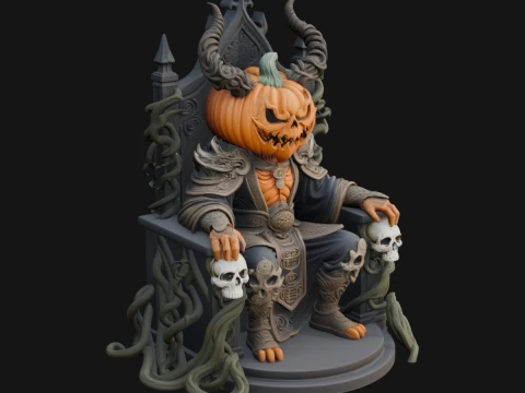 Pumpkin King on Throne Statue Design 6 - 3D Print Model Model do druku 3D