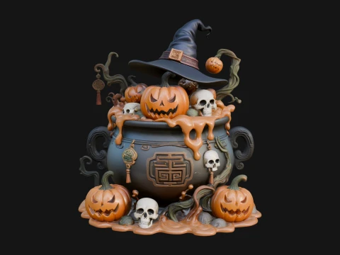 Pumpkin Cauldron Statue Design 1 - 3D Print Model 3D Druckmodell