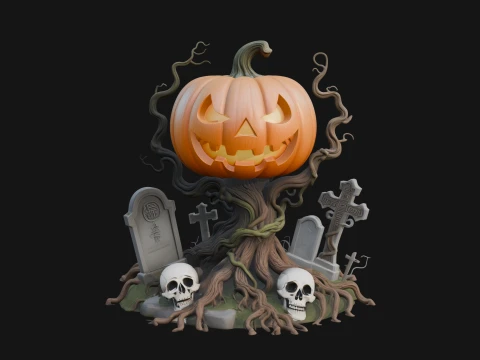 Graveyard Pumpkin Statue Design 3 - 3D Print Model Modelo de Impressão 3D