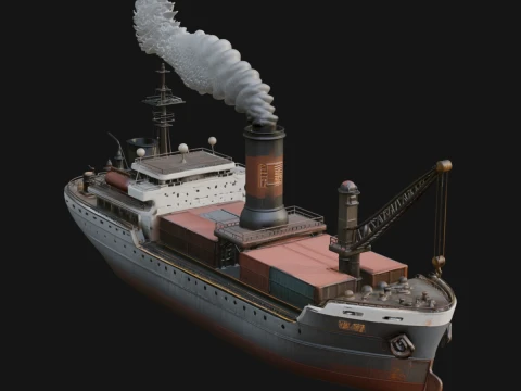 Vintage Cargo Steamer Model Design 4 - 3D Print Model 3Dプリントモデル