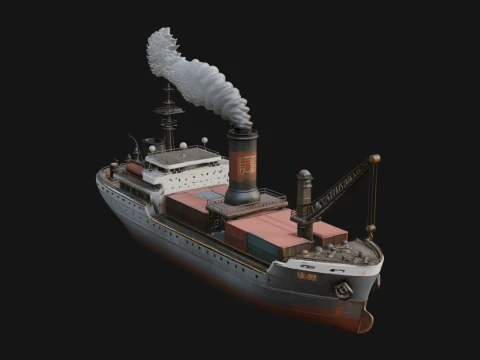 Vintage Cargo Steamer Model Design 4 - 3D Print Model 3D Print Model