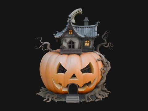 Haunted Pumpkin House Model Design 6 - 3D Print Model Model do druku 3D