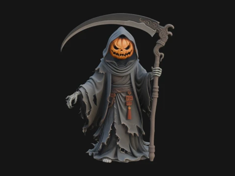 Pumpkin Headed Reaper Statue Design 3 - 3D Print Model 3D Druckmodell