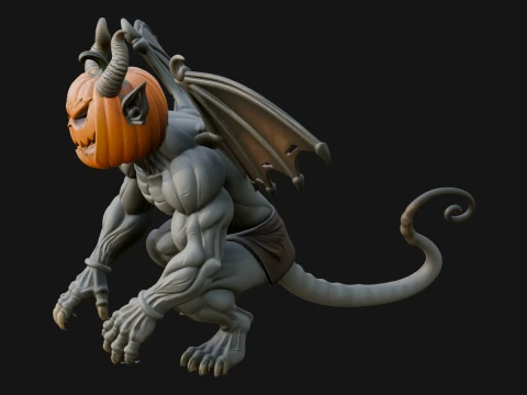 Pumpkin Headed Gargoyle Statue Design 3 - 3D Print Model 3D Druckmodell