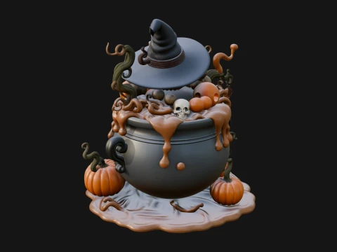 Pumpkin Cauldron Statue Design 2 - 3D Print Model 3D Druckmodell