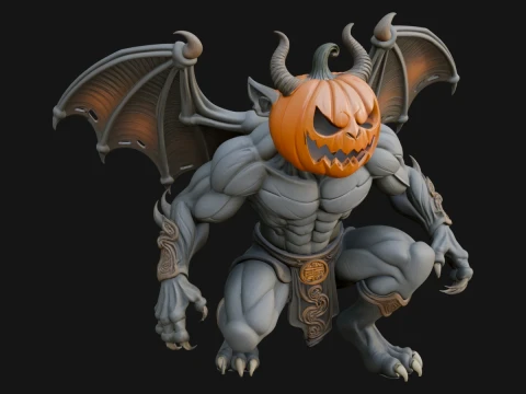 Pumpkin Headed Gargoyle Statue Design 4 - 3D Print Model 3D Druckmodell