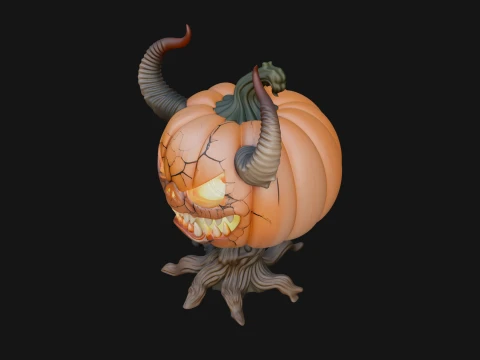 Horned Demon Pumpkin Statue Design 4 - 3D Print Model 3D Print Model