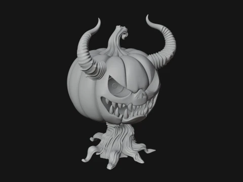 Horned Demon Pumpkin Statue Design 4 - 3D Print Model 3D Print Model