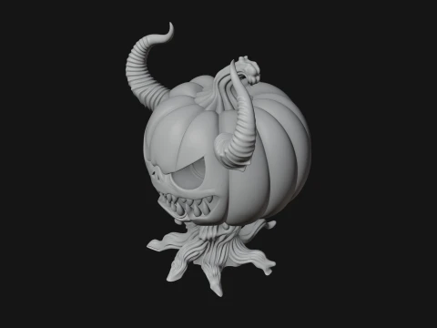 Horned Demon Pumpkin Statue Design 4 - 3D Print Model 3D Print Model