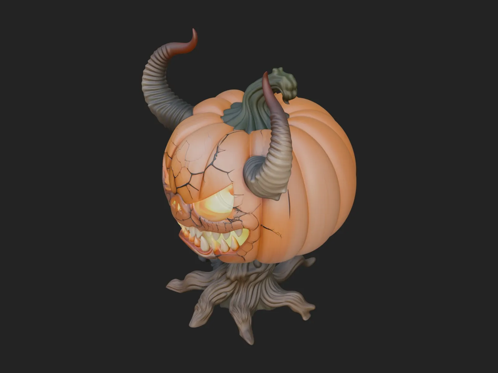 Horned Demon Pumpkin Statue Design 4 - 3D Print Model 3D Print Model .c4d .max .obj .3ds .fbx .stl .blend 