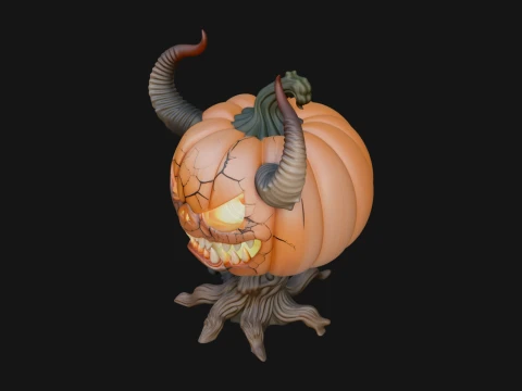Horned Demon Pumpkin Statue Design 4 - 3D Print Model Modelo de Impressão 3D
