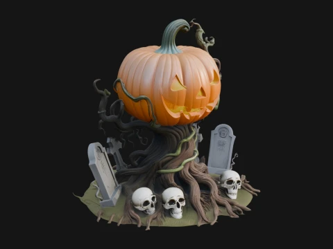 Graveyard Pumpkin Statue Design 4 - 3D Print Model Modelo de Impressão 3D