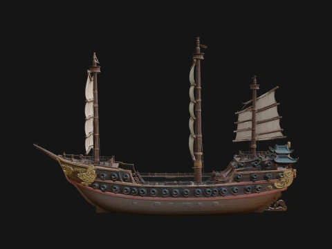 Chinese Junk Ship Model Design 41 - 3D Print Model Modèles 3D en vedette