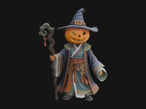 Pumpkin Headed Witch Statue Design 3 - 3D Print Model Modelo de Impressão 3D