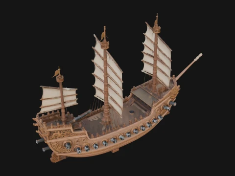 Chinese Junk Ship Model Design 42 - 3D Print Model Modèles 3D en vedette